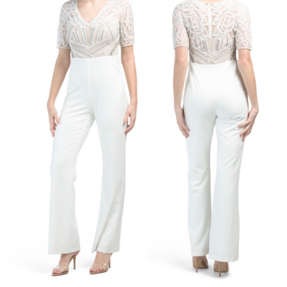 NWT AIDAN MATTOX Ivory Elbow Length Jumpsuit ✨